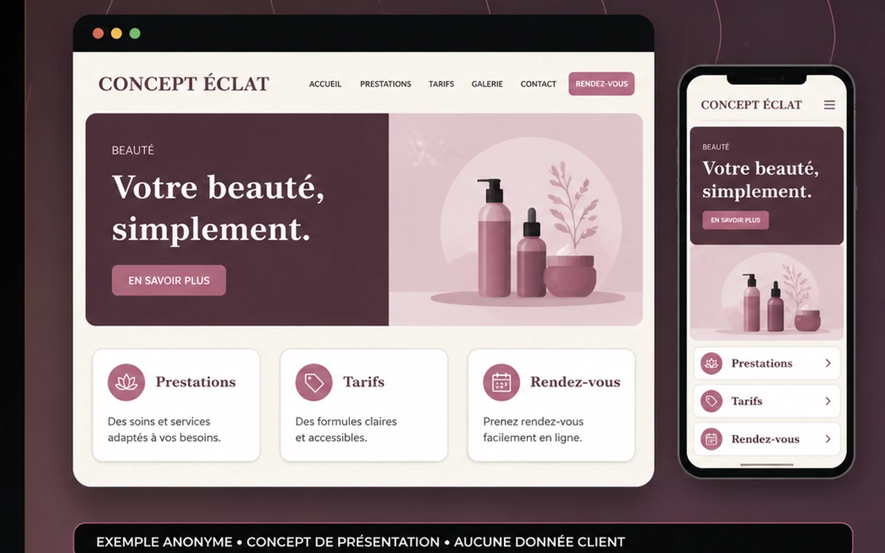 Exemple anonyme de site internet pour une activité de beauté